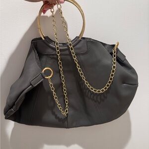 Chic Dark Gray Shoulder Bag with Gold Chain